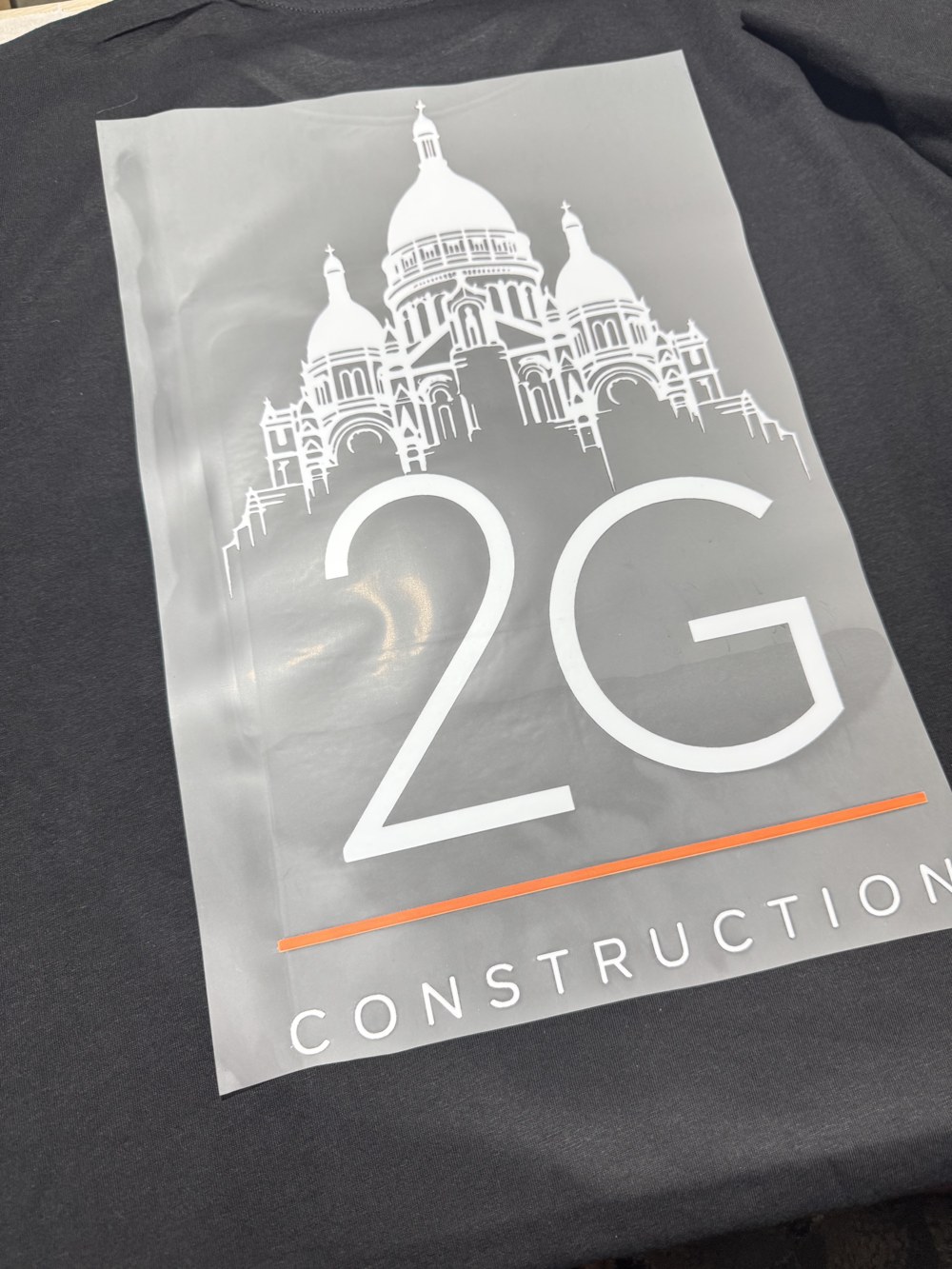 2G Construction print-ready transfer on a t-shirt